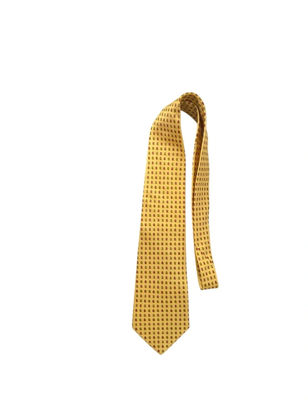 Salvatore Ferragamo Yellow Silk Tie with Red and Brown Dot Motif